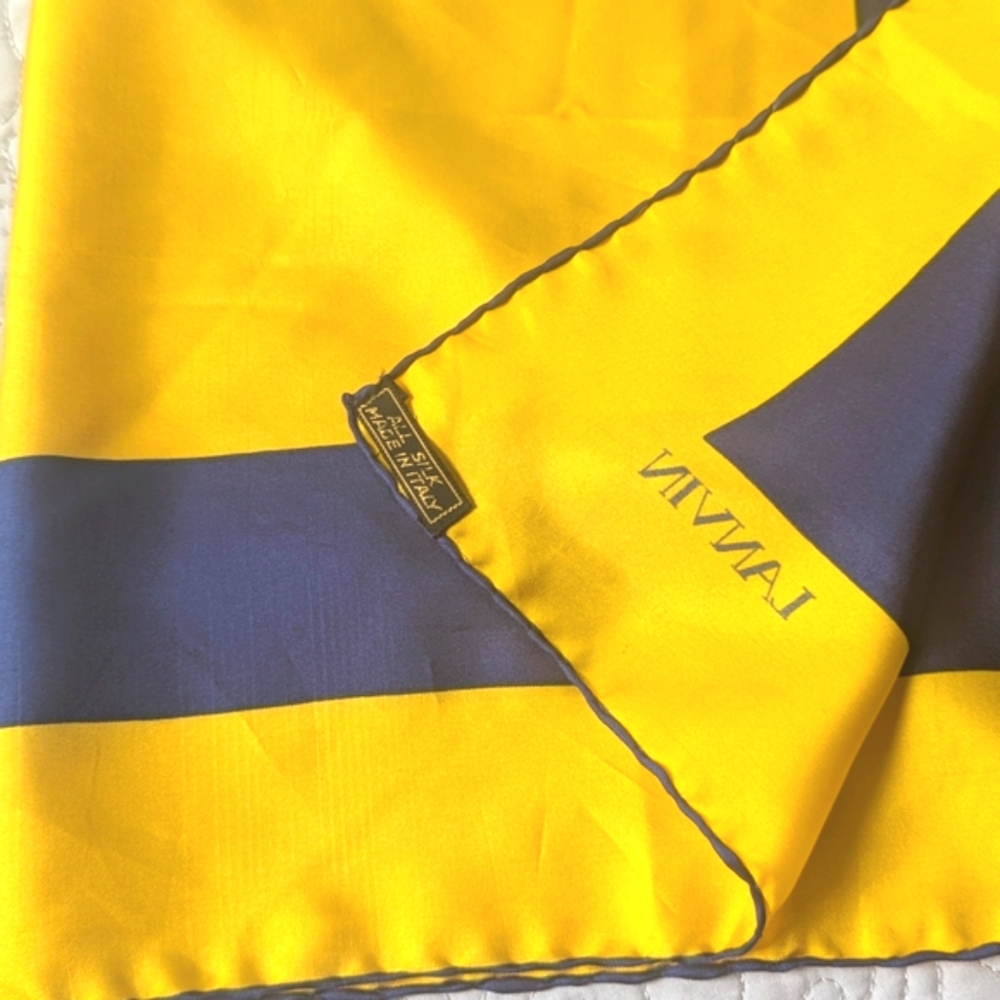 Vintage Lanvin Yellow & Navy Silk Scarf – Made in Italy - Picture 7 of 8